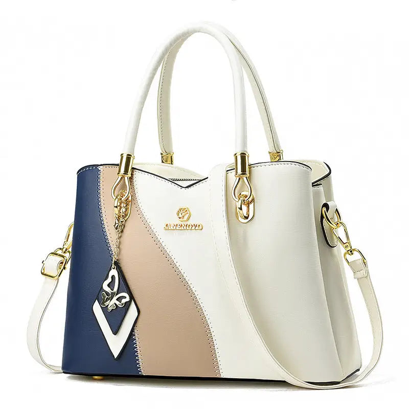 ChromaCarry Luxe: Soft Leather Tote - White And Blue