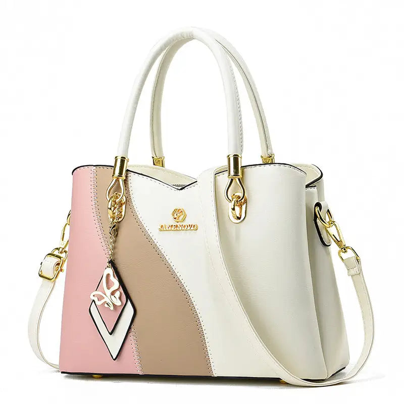 ChromaCarry Luxe: Soft Leather Tote - White Splicing Pink