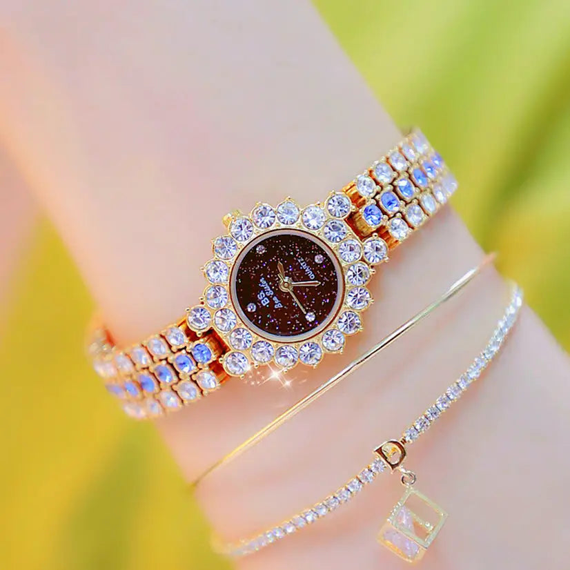 ColorBlend Luxe Watch Set with Three Interchangeable Straps - Gold Blue