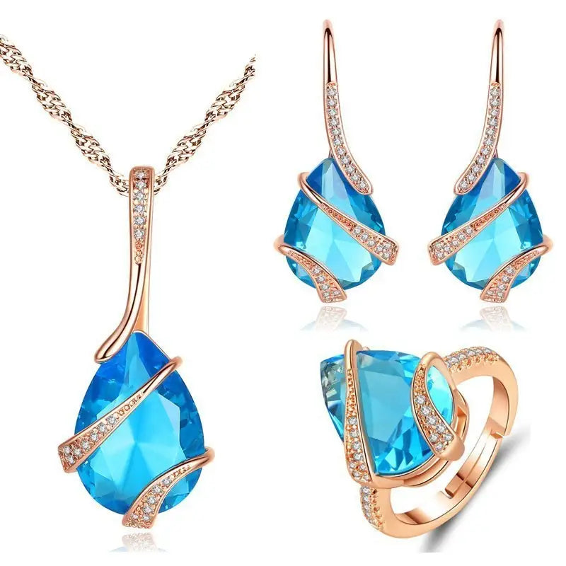 Colorful Gem Trio Set - SJT12 rose gold