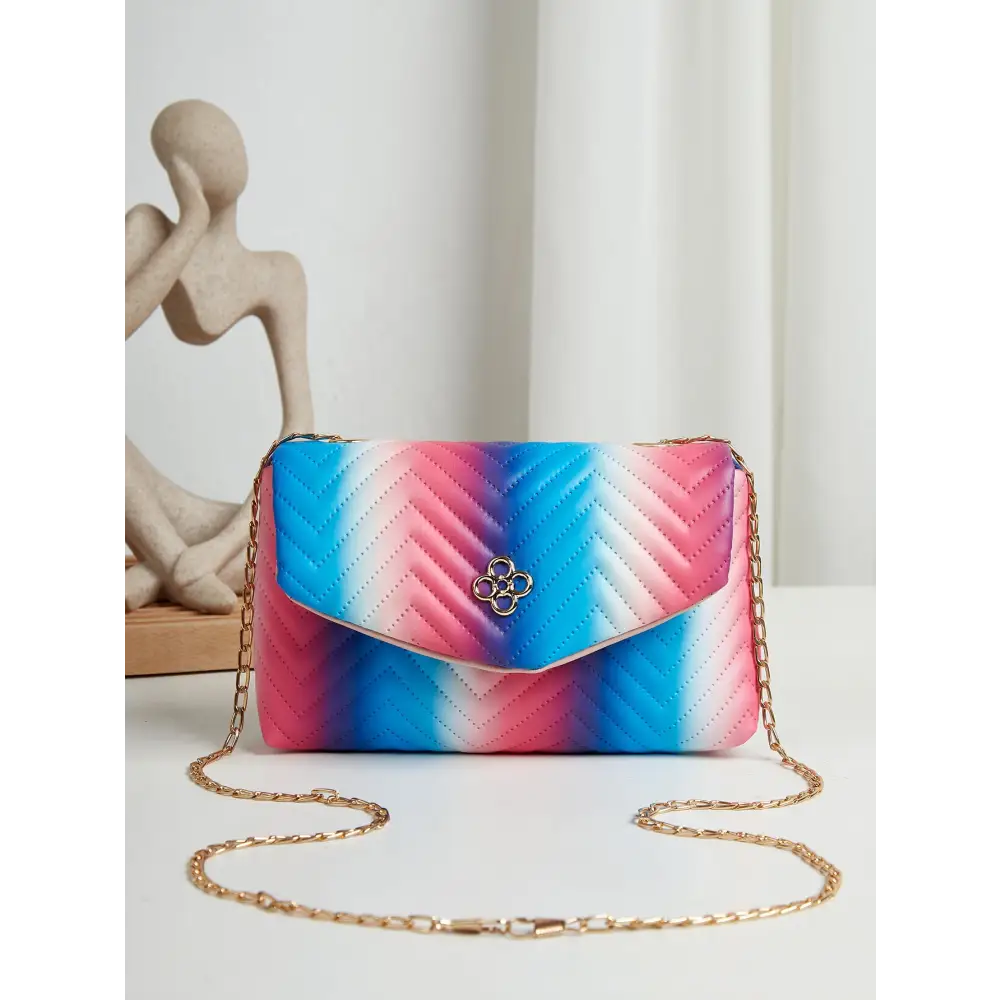 Colorful Soft PU Clamshell Bag with Polyester Lining - Blue Pink