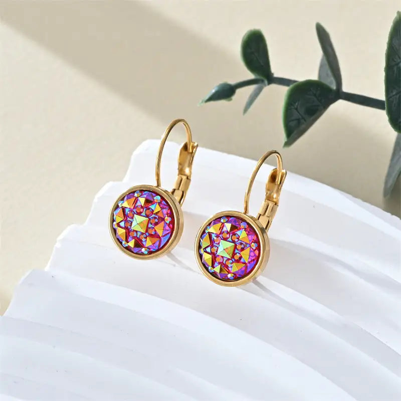 Colorful Steel Earrings - Round Cup Starry B