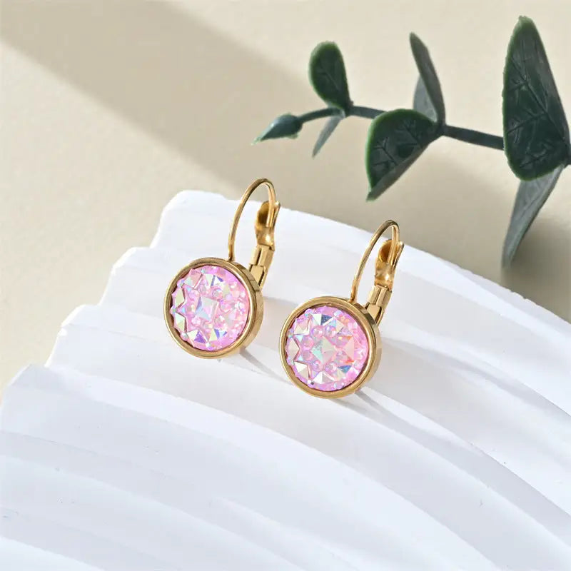 Colorful Steel Earrings - Round Cup Starry Sky F