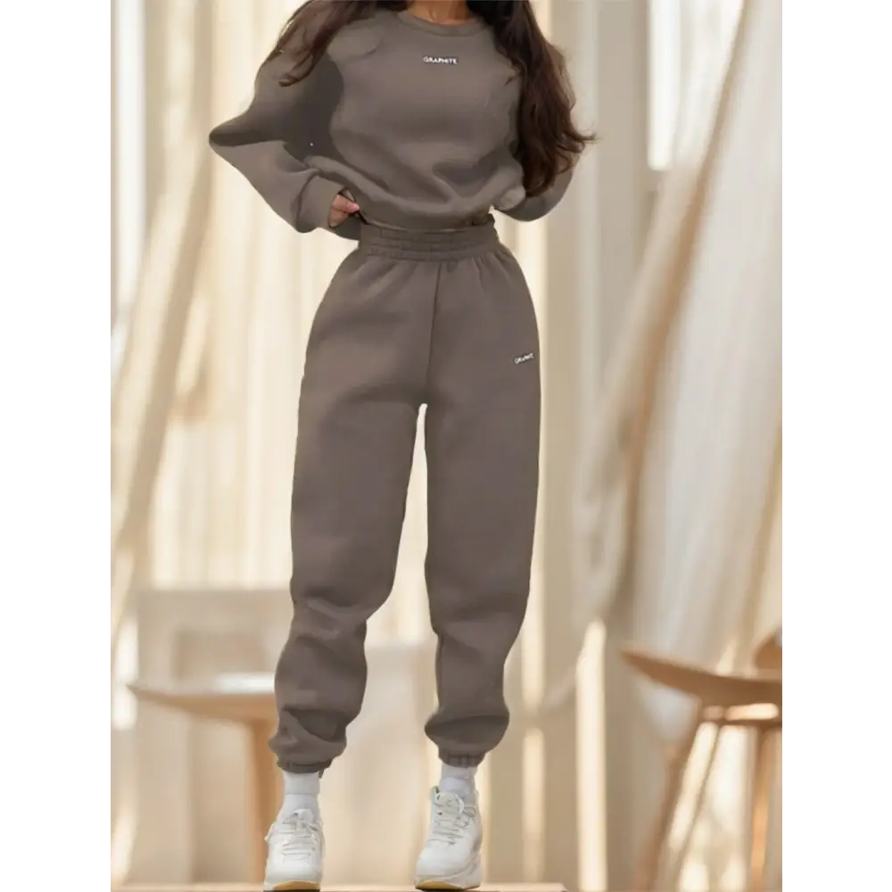 Comfy Chic Sweat Set - Brown / S - 4