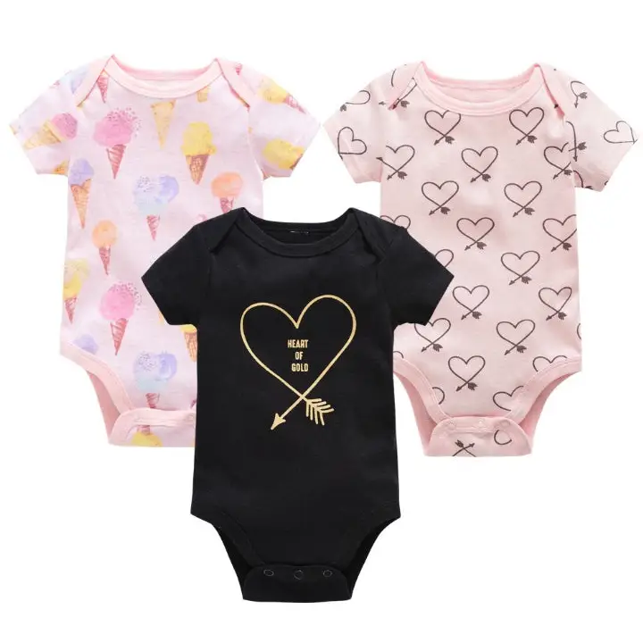 Cotton Cuddle: 3-Piece Baby Onesie Set - Heart / 9 12M