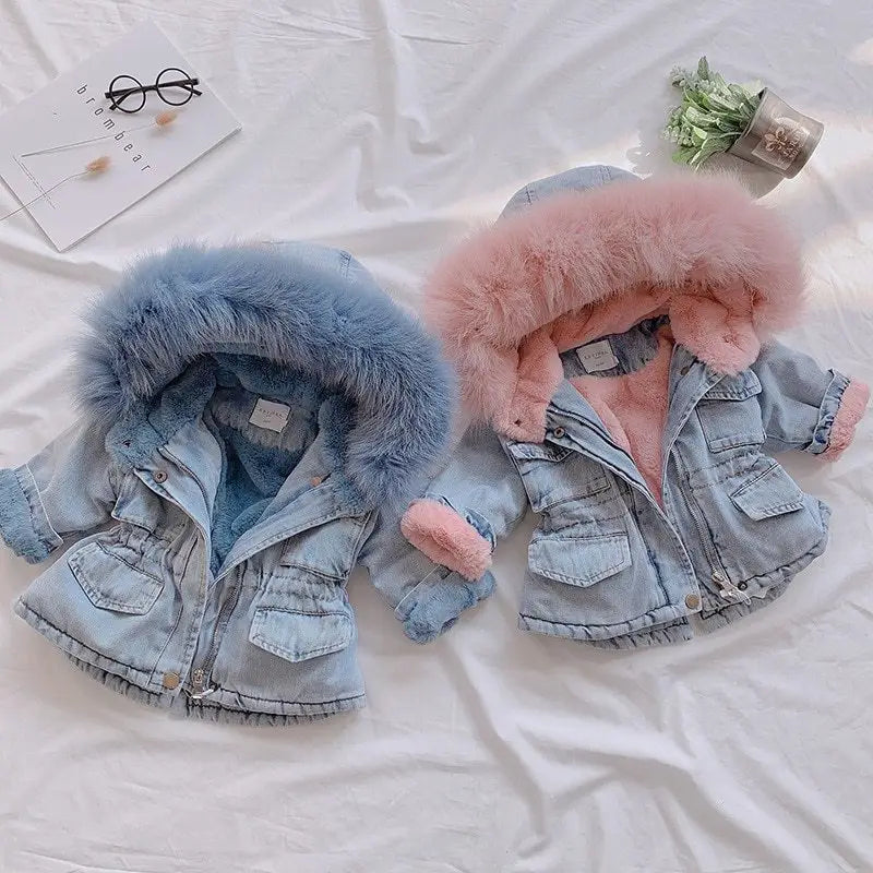 Cozy Chic Denim Velvet Jacket - Girls’ Fall/Winter