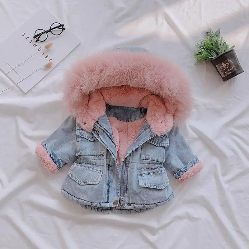 Cozy Chic Denim Velvet Jacket - Girls’ Fall/Winter