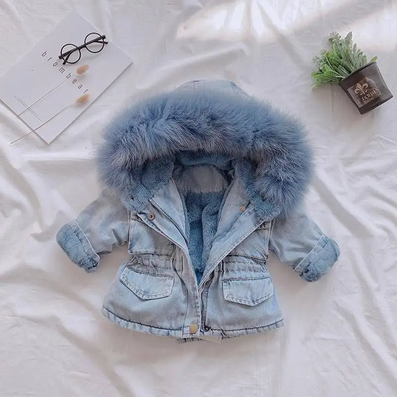 Cozy Chic Denim Velvet Jacket - Girls’ Fall/Winter - Blue / 130cm