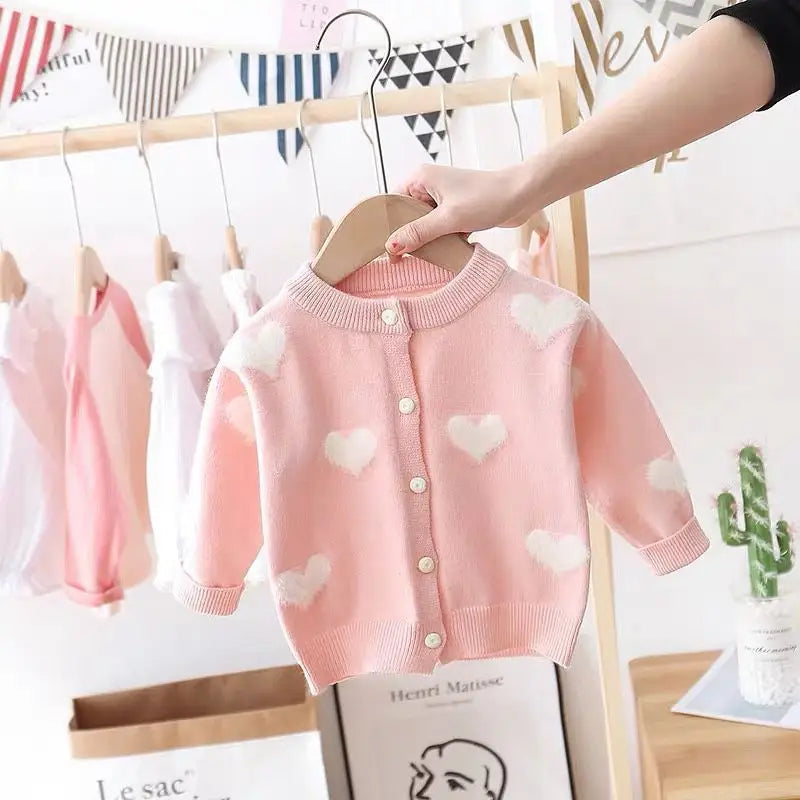 Cozy Hearts: Girl’s Knit Cardigan - Pink / 110cm