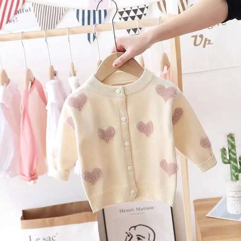 Cozy Hearts: Girl’s Knit Cardigan - White / 90cm