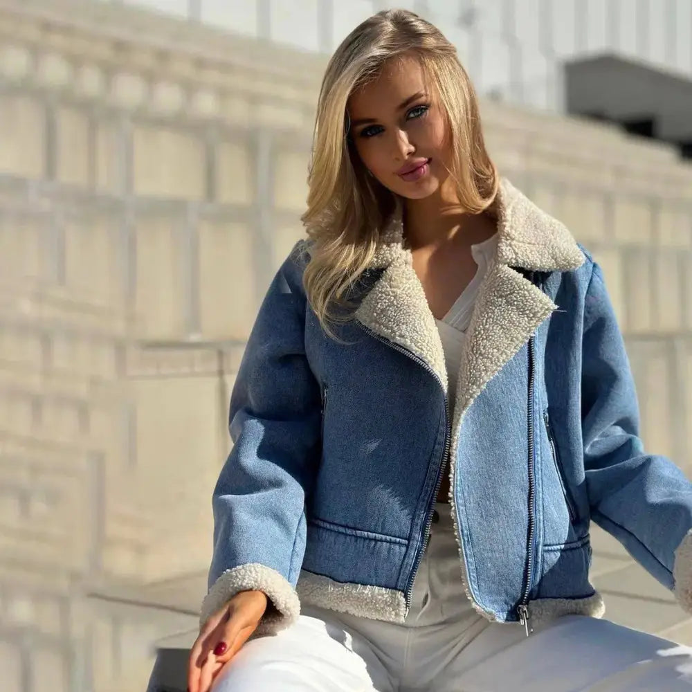 Denim jacket with sherpa lining.