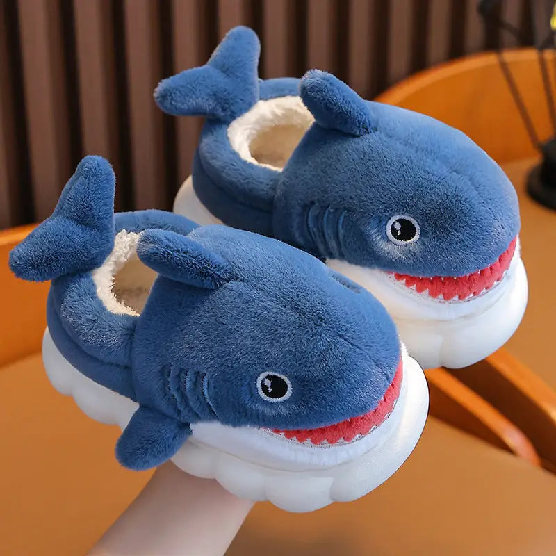 CozyCub Velvet Furry Slippers for Kids & Parents - Blue And Blue Bag Heel / Size 2425