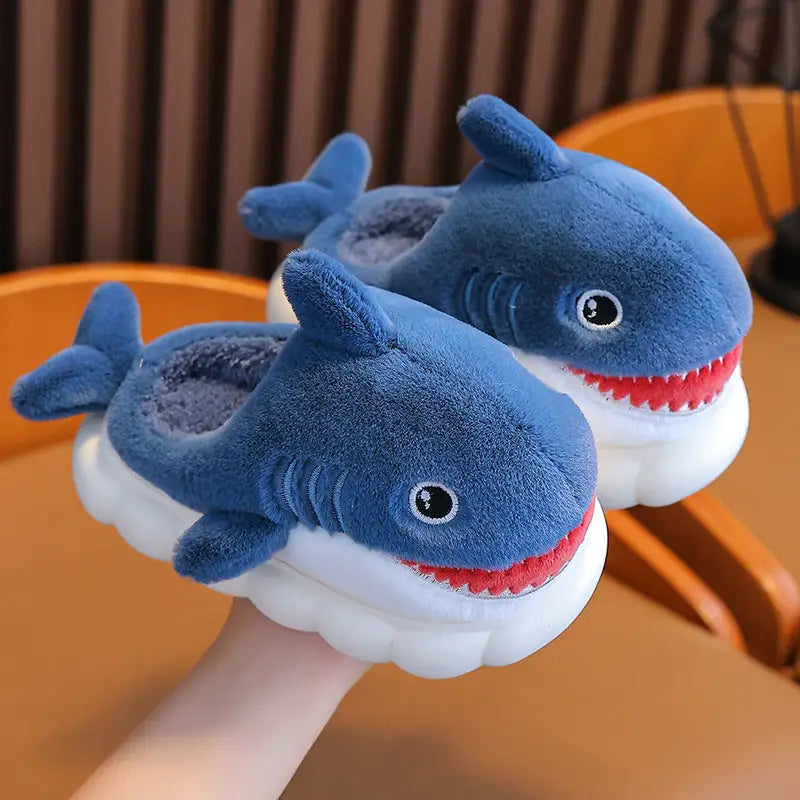 CozyCub Velvet Furry Slippers for Kids & Parents - Blue And Blue Slippers / Size 2425