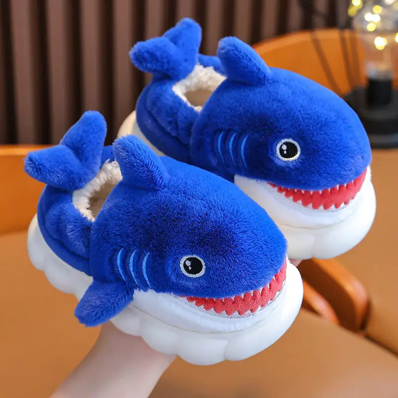 CozyCub Velvet Furry Slippers for Kids & Parents - Sapphire Blue Heel / Size 2425