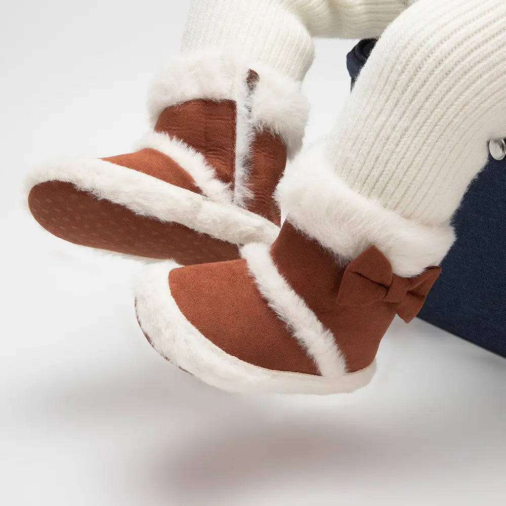 CozyCute Toddler Bow Boots - Brown / 11cm
