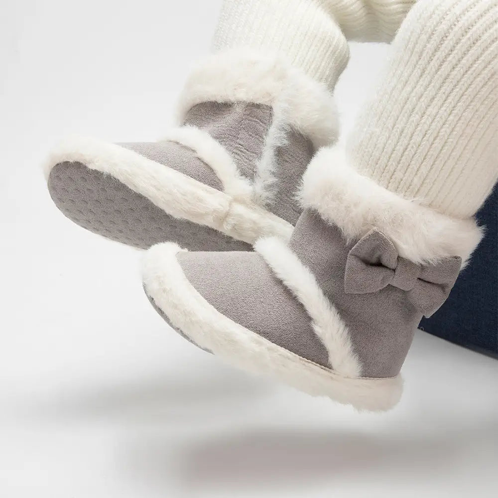 CozyCute Toddler Bow Boots - Grey / 11cm