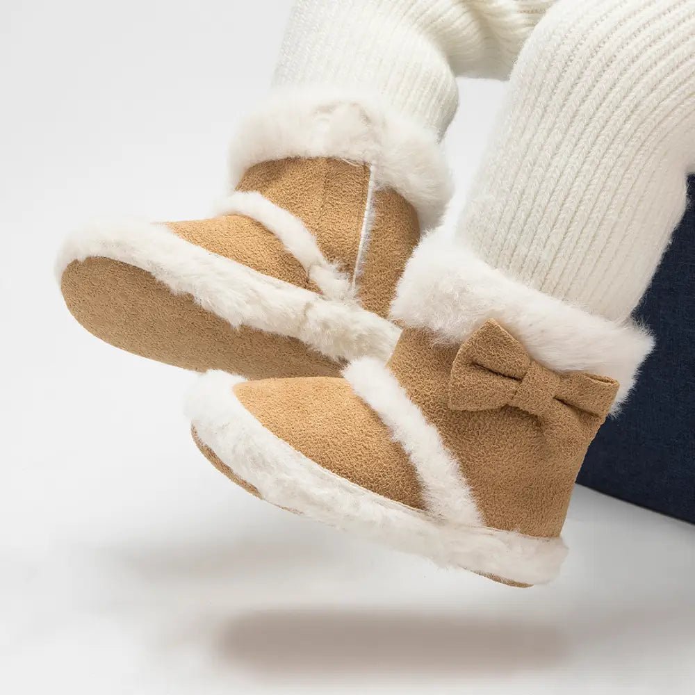 CozyCute Toddler Bow Boots - Khaki / 11cm