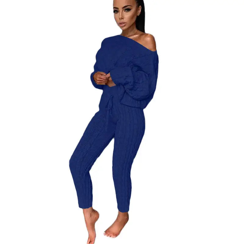 Blue knit lounge set.