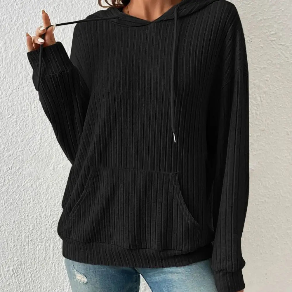 CozyStripe Women’s Knit Hoodie - Black / S