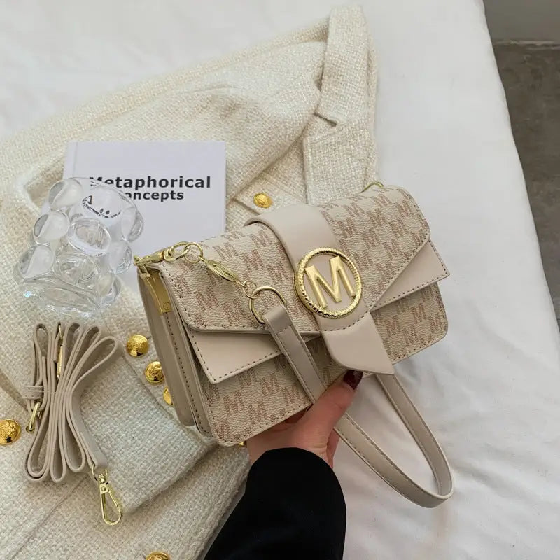Creamy White and Pink PU Flap Bag with Nylon Lining and Zipper Compartments