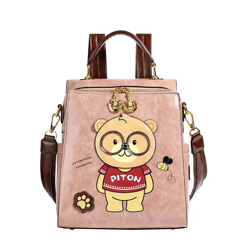 Creamy White and Pink Retro PU Backpack with European American Design