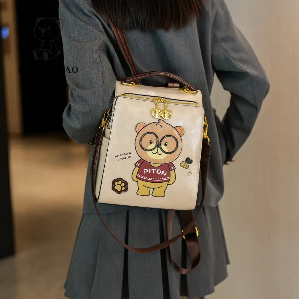 Creamy White and Pink Retro PU Backpack with European American Design
