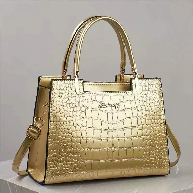 Croc Chic Shoulder Bag - Gold / 30×12×22CM