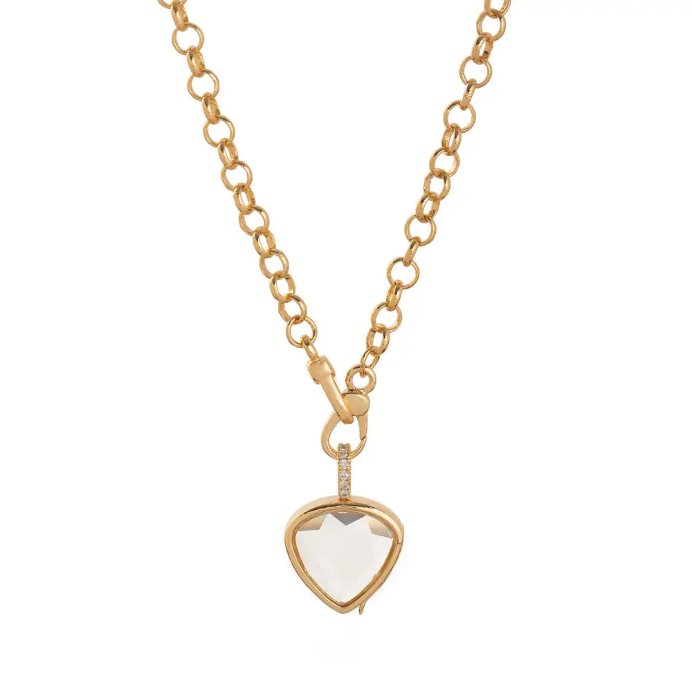 Crystal Locket Open and Close Photo Box Pendant Necklace - Flat Triangle Transparent