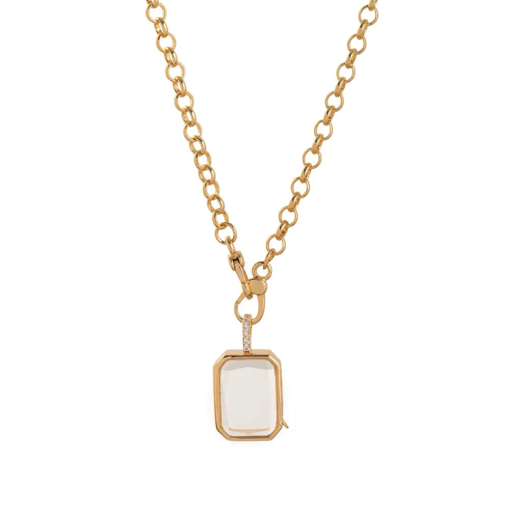 Crystal Locket Open and Close Photo Box Pendant Necklace - Oblong Transparent