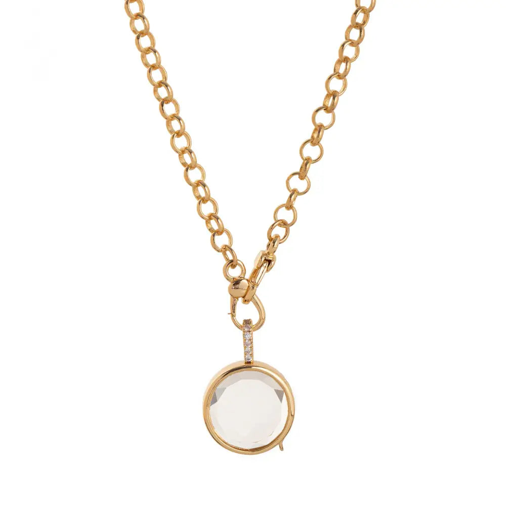 Crystal Locket Open and Close Photo Box Pendant Necklace - Round Transparent