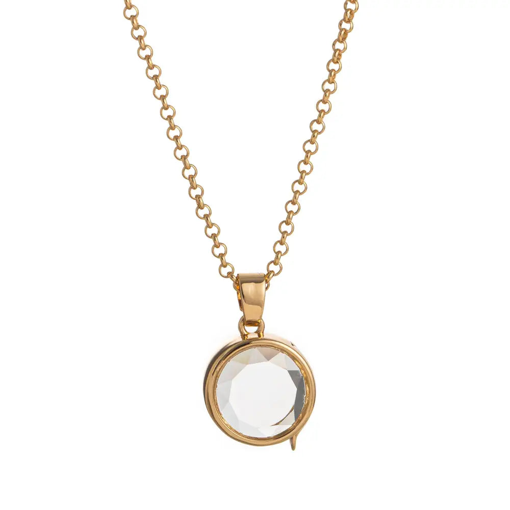 Crystal Locket Open and Close Photo Box Pendant Necklace - Round Glass