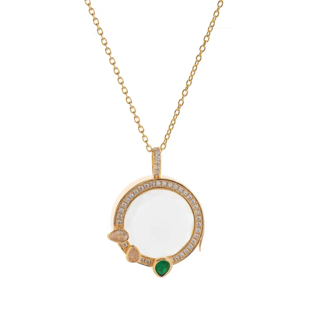 Crystal Locket Open and Close Photo Box Pendant Necklace - Transparent D