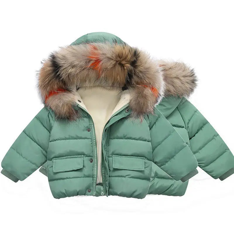 CuddleWrap: Hand-Stuffed Cotton Coat for Baby Girls - Pea green color / 100cm