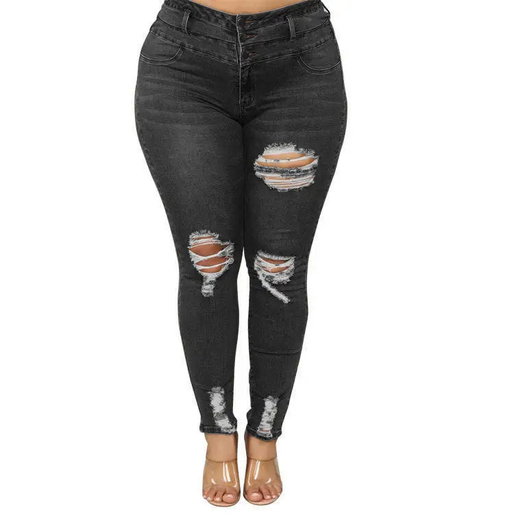 CurveFlex Ripped Jeans - Black / XXL