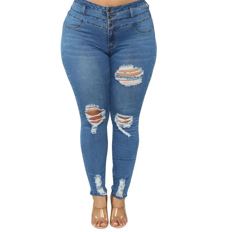CurveFlex Ripped Jeans - Dark Blue / 3XL