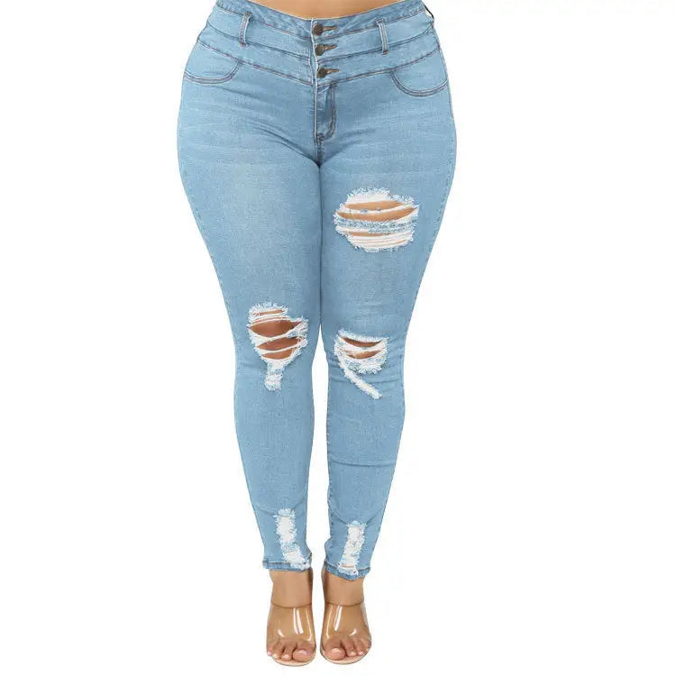 CurveFlex Ripped Jeans - Light Blue / XL