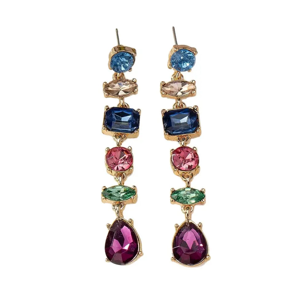 Dazzling Drop Earrings with Crystals and Pearls - Multicolor