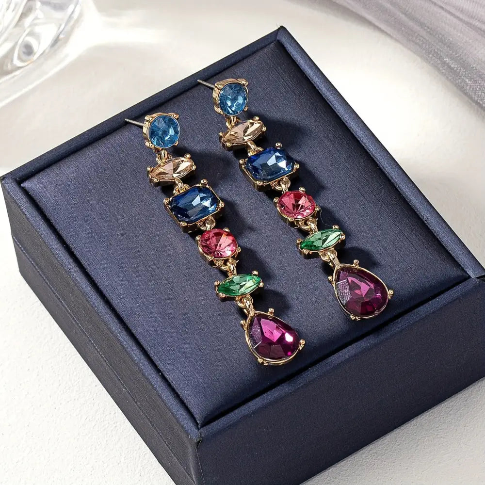 Dazzling Drop Earrings with Crystals and Pearls - Multicolor