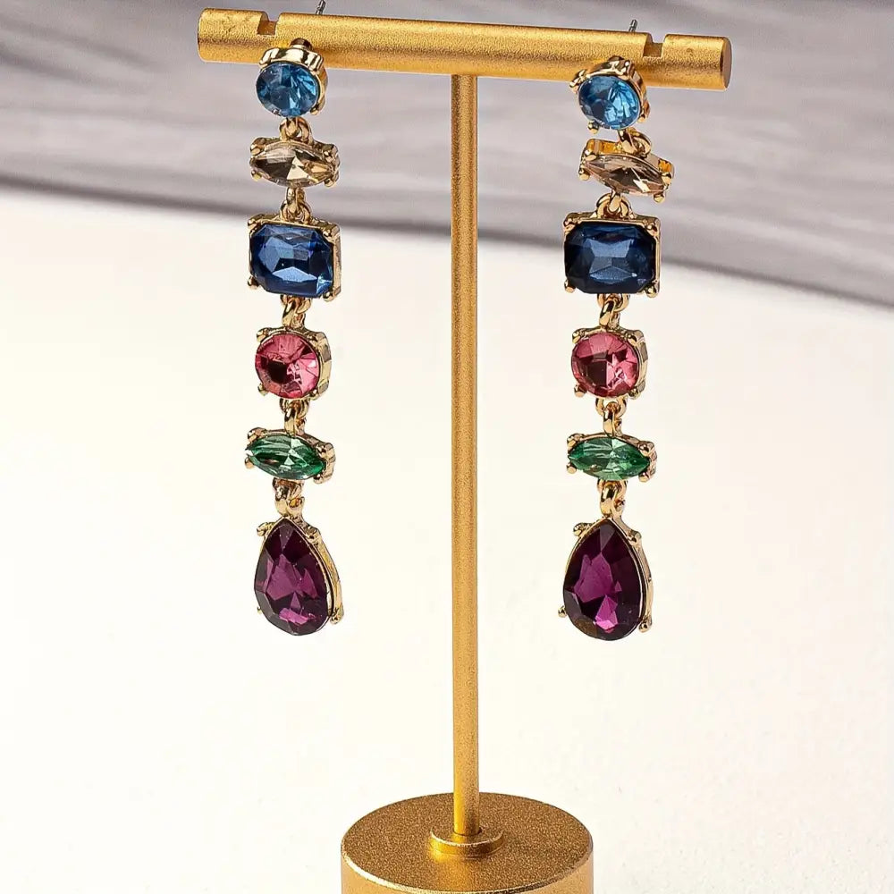Dazzling Drop Earrings with Crystals and Pearls - Multicolor