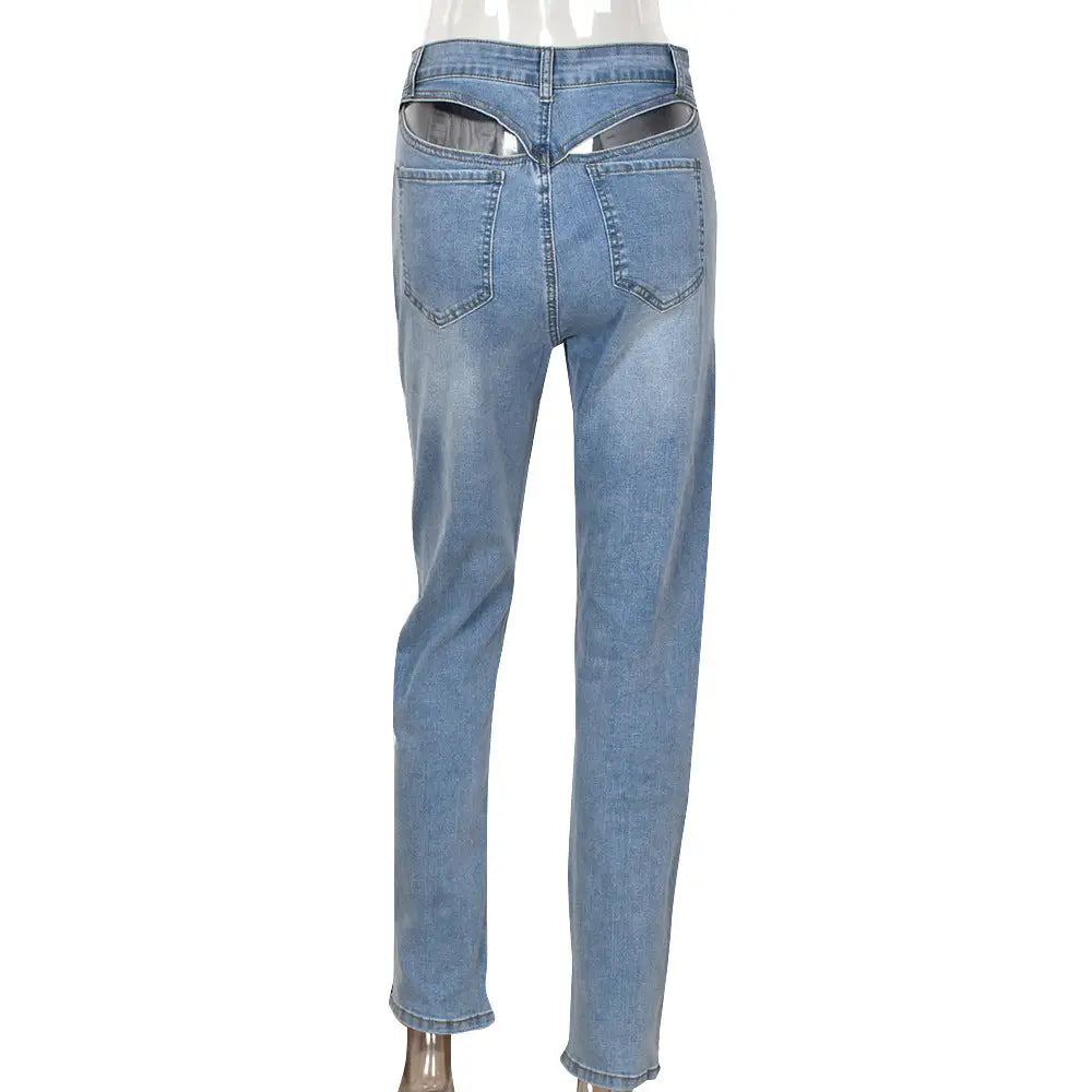 Denim Hollow Stretch Leggings - Light Blue / S