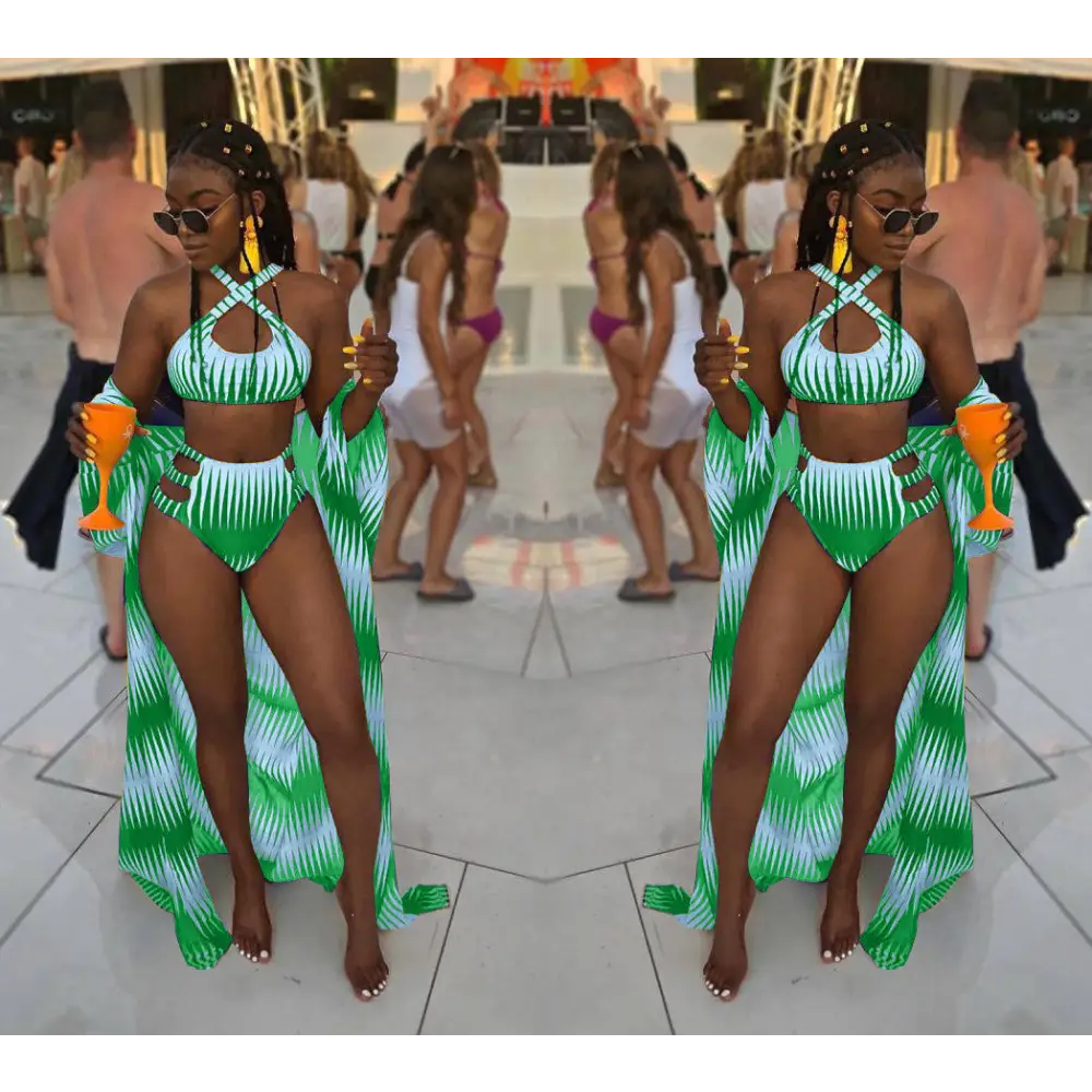 Digital Print Bikini Swimsuit Three Piece