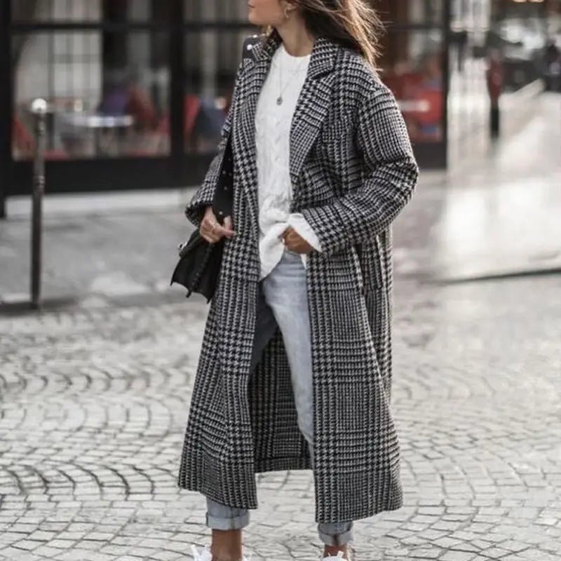 Dragon & Phoenix Woolen Coat - Black Plaid / 4XL
