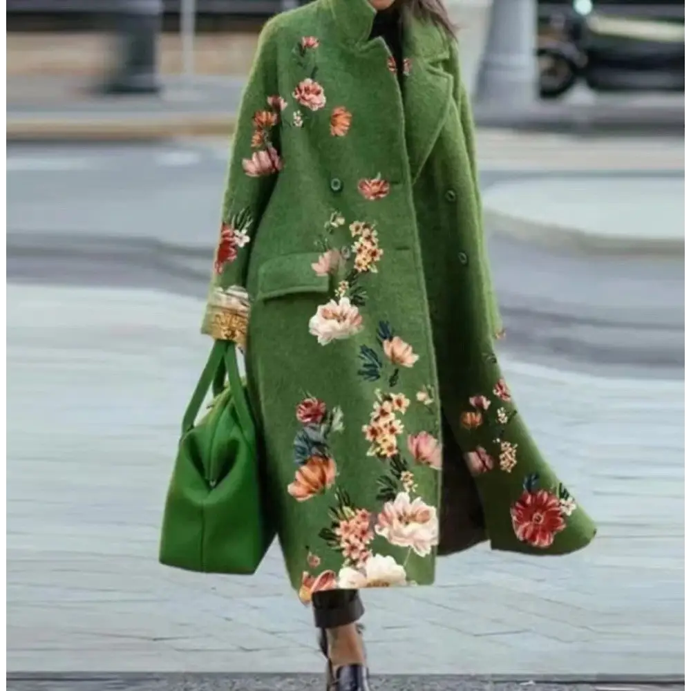 Dragon & Phoenix Woolen Coat - Green Full Flower / 4XL