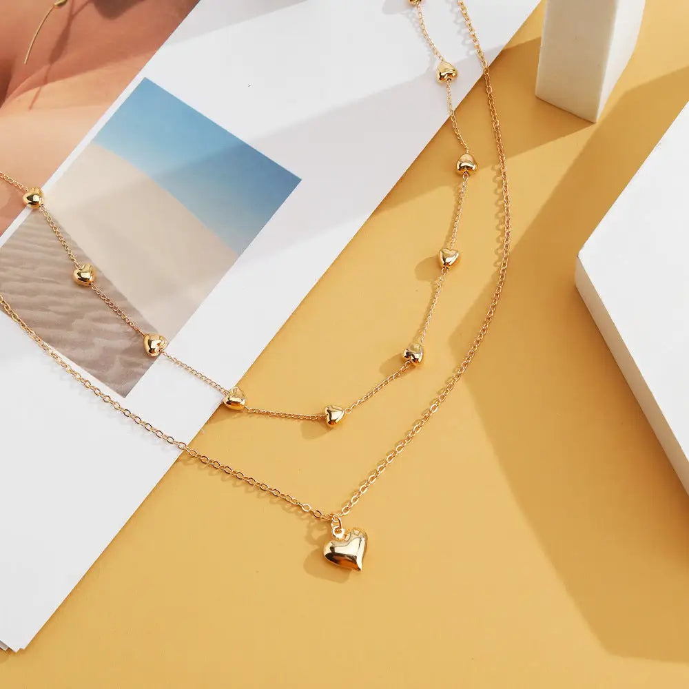 Dual Heart Gold Layer Necklace - Fashion Jewelry
