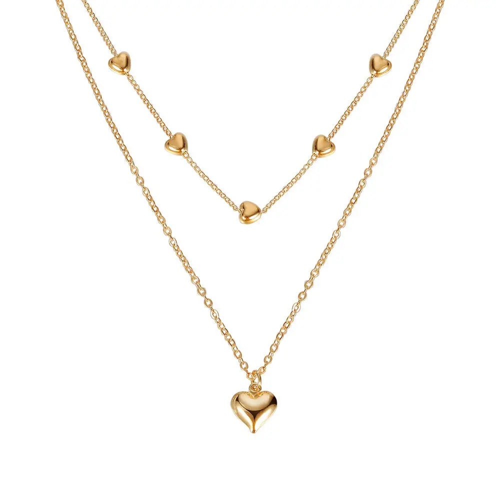 Dual Heart Gold Layer Necklace - Fashion Jewelry
