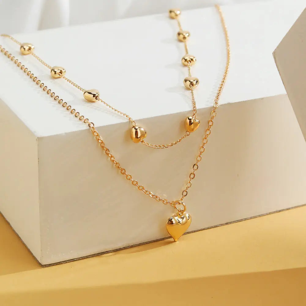 Dual Heart Gold Layer Necklace - Fashion Jewelry