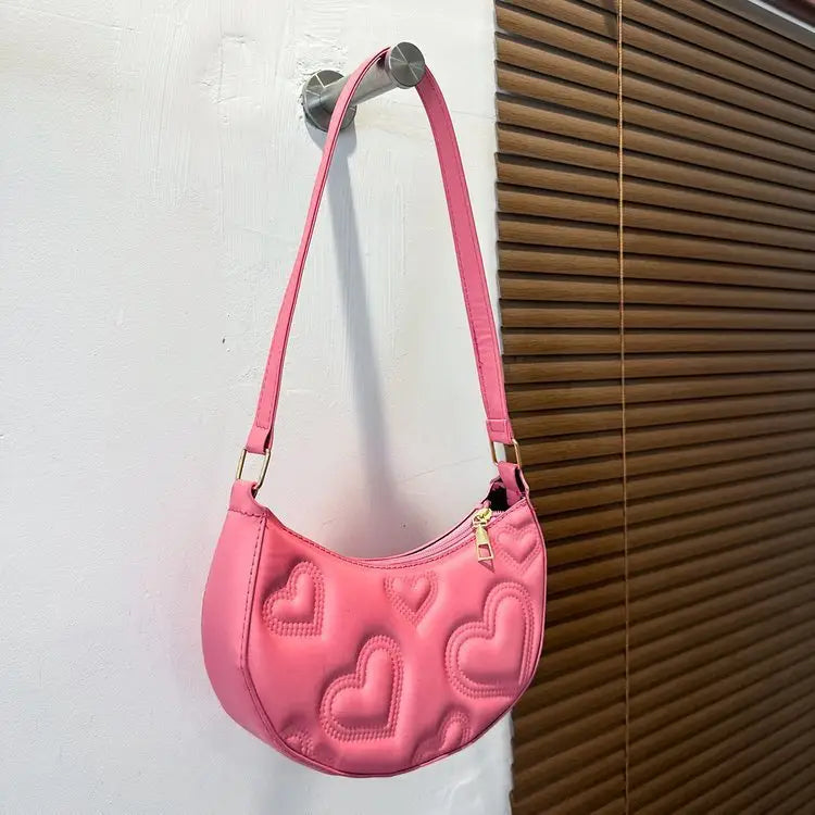 Dumpling Shape PU Suitcase Shoulder Bag with Contrast Color Design - Watermelon Pink