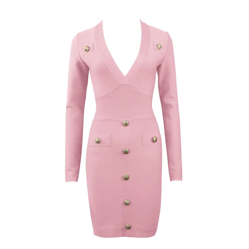 Elegance: Slim Fit Long-Sleeve Dress - Pink / XS