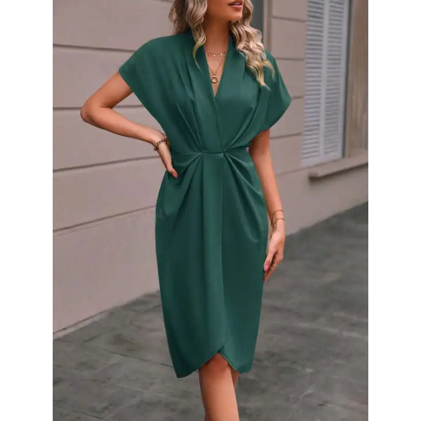 Elegance Splendor: One-Shoulder Evening Dress - Dark Green / S
