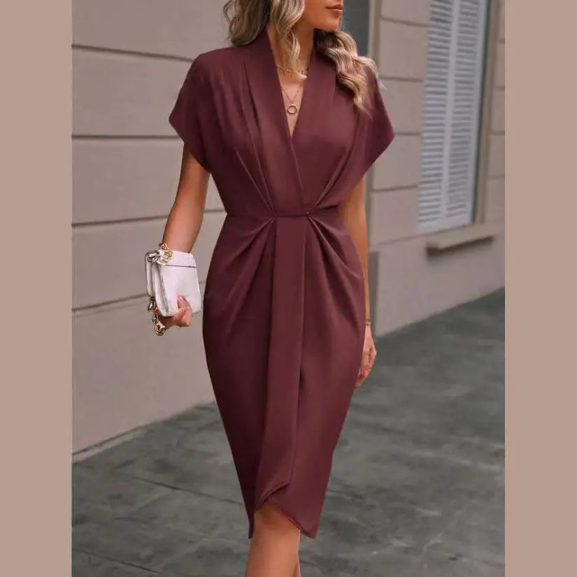 Elegance Splendor: One-Shoulder Evening Dress - Reddish Brown / S
